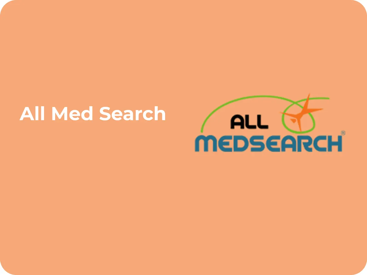 All Med Search logo on a coral background, cover for the medical recruiting cold email case study