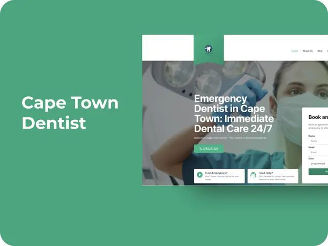Emergency dentist website homepage for a Cape Town dental practice on a green background