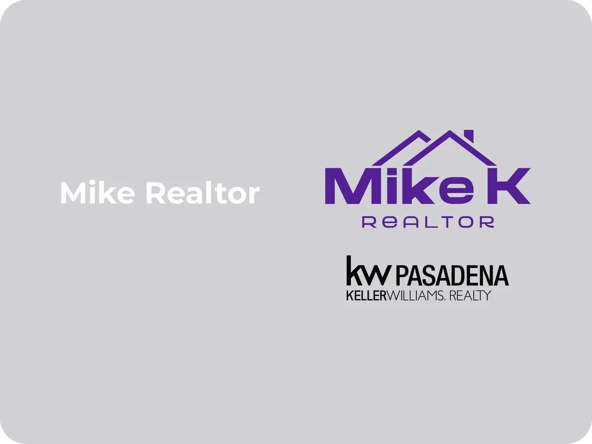 Mike K Realtor logo with Keller Williams Pasadena branding on a grey background